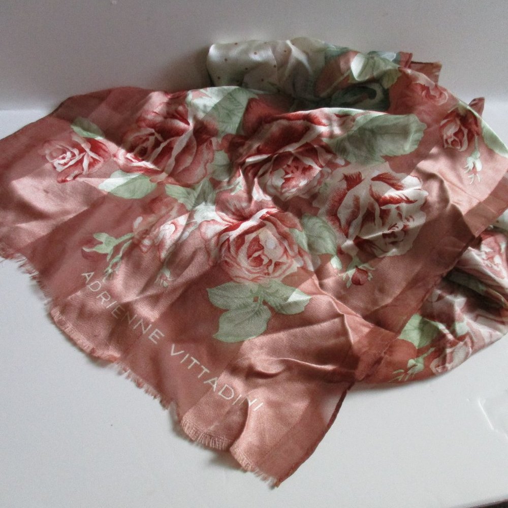*Adrienne Vittadini Pastel Mauve, Cream And Greensemi Sheer Floral Scarf